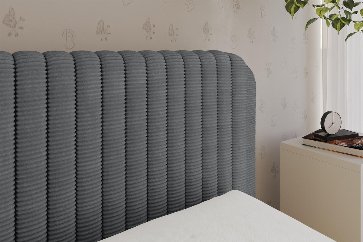 EINZELLBETT Jugendbett mit Bettkasten, Links - AURY 100x200 Dunkelgrau - Graphitfarben, Holzwerkstoff/Textil (100/200cm) - ALTDECOR