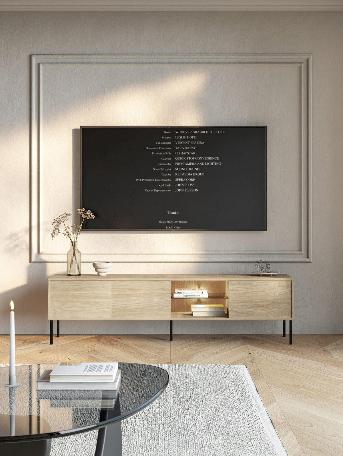 TV stolík Modity Dekor dub 175/47/31 cm - čierna/farba duba, kov/kompozitné drevo (175/47.5/31.2cm) - Selsey