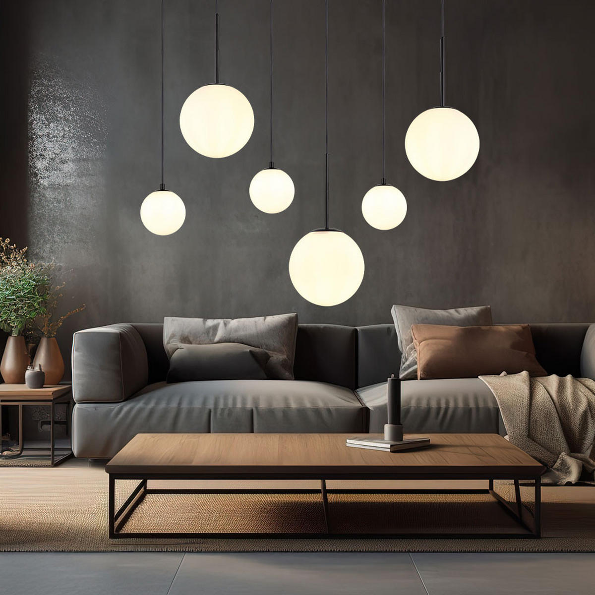 LED HÄNGELEUCHTE HALLIE Schwarz Opalglas - Schwarz, Glas (91/20/117cm) - Globo Lighting