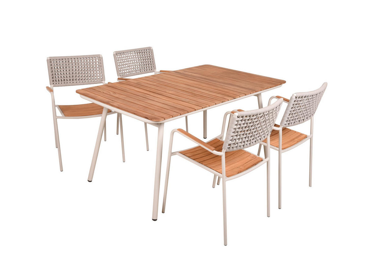 GARTEN-SITZGRUPPE Lotte 5-teilig Gartenmöbel-Set - Creme, Holz - DELUKE