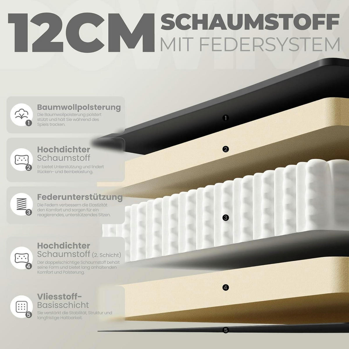 GAMING Stuhl mit Fußstütze Stoff Grau - Grau, Textil (83/22/57.5cm)