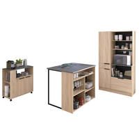 KÜCHENMÖBEL Fumay 3 in Eiche und Beton Optik 3teilig Küchenbuffet mit Küchentheke und Beistellschrank - Braun, Holzwerkstoff (80/200/120cm)