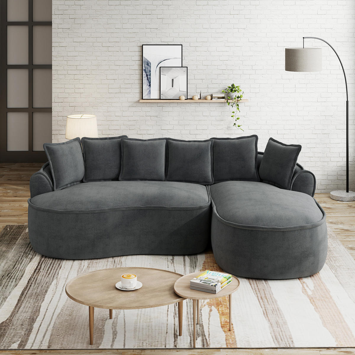 3-SITZER Sofa 252x164x67 cm aus Chenille-Stoff rahmenlos ohne Montage, grau - Grau, Textil (164/67/252cm)
