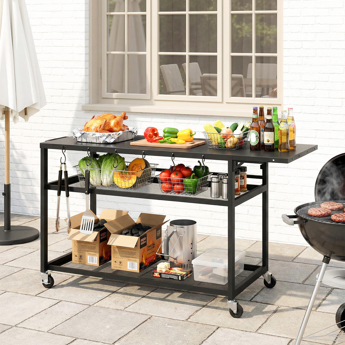 GRILLWAGEN DE-13882 klappbar mit 3 Ebenen Schwarz - Schwarz, Metall (48.5/82/133cm) - ComfortXL