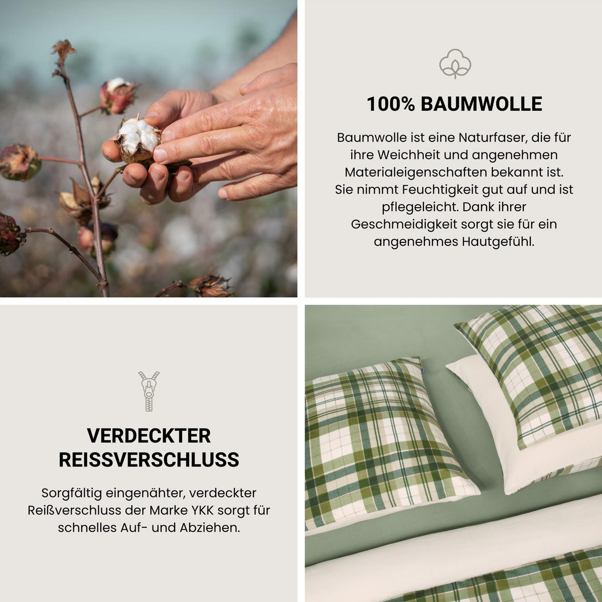 BETTWÄSCHESET Morris - Feinbiber - 2-teilig - 135 x 200 cm - Grün - Grün, Textil (135/200cm) - SCHIESSER
