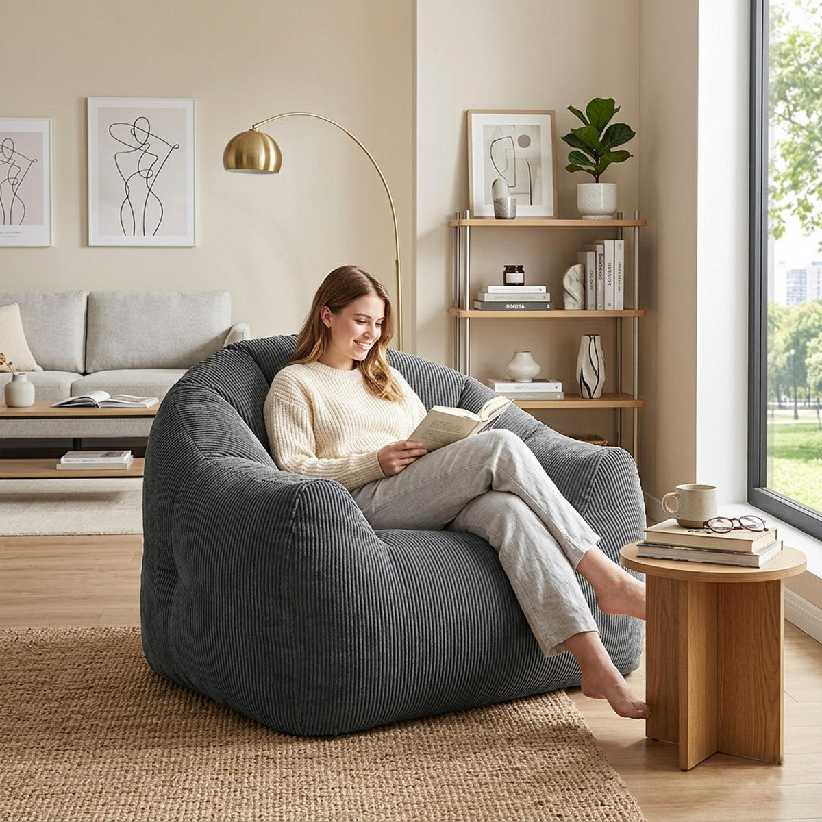 FÅTÖLJ i Flanell med ergonomisk björntass-form - Grå, Textil (86.3/64.7/99cm) - Urban Meuble