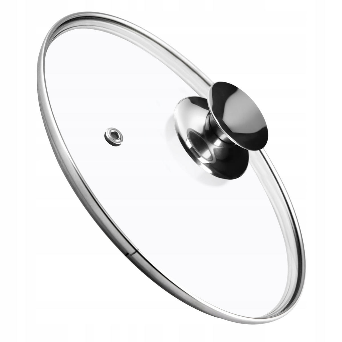 DECKEL mit silbernem Griff, 28 cm - Transparent, Glas/Metall (28cm) - KADAX