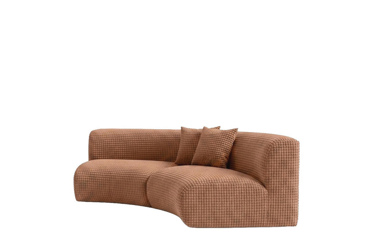 SOFA Round, Chenille-Stoff Cremona, Hellbraun, GRETA - Hellbraun, Holz (294/70/89cm) - Kaiser Möbel