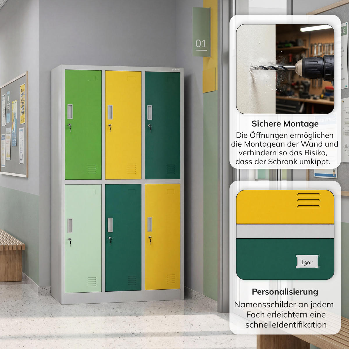 ARBEITSSCHUTZ-KLEIDERSCHRANK IGOR 185x90x45 cm - Gelb/Grau, Metall (90/185/45cm) - Jan Nowak