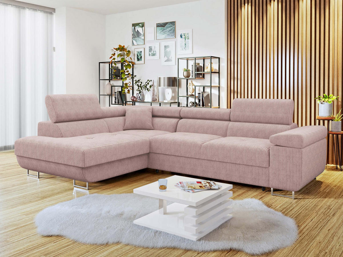 ECKSOFA Torezio Cord, Seite: Links - Rosa, Holz/Textil (274/203cm) - MIRJAN24