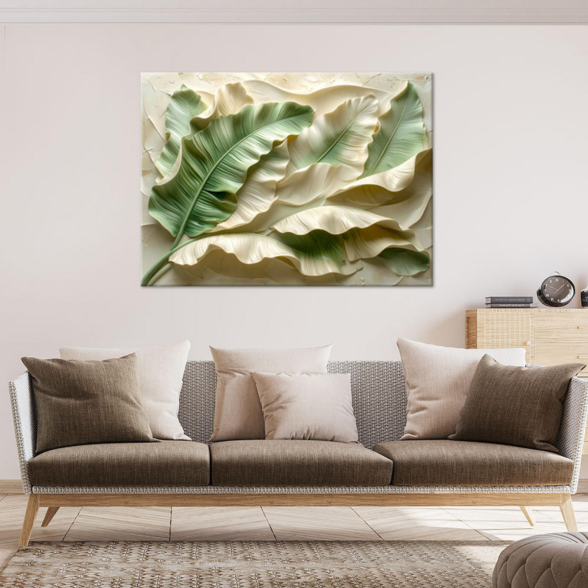 LEINWANDBILD, Grüne Blätter vor welligem Hintergrund - Grün, Textil (60/40cm) - Feeby