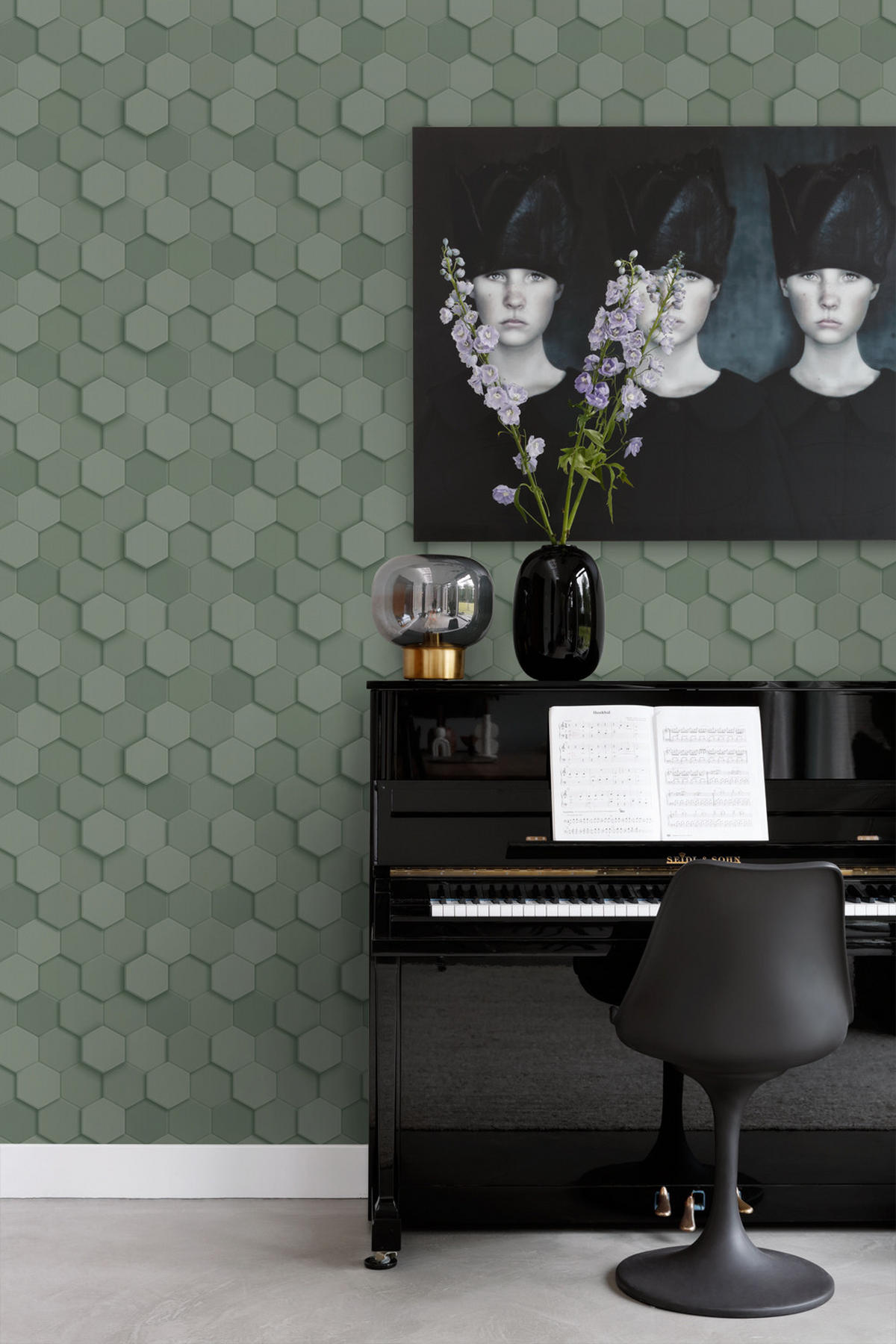 TAPETE 3D Wabenmuster 53 cm x 10.05 m - Grün, Papier (53/1000cm) - Origin Wallcoverings