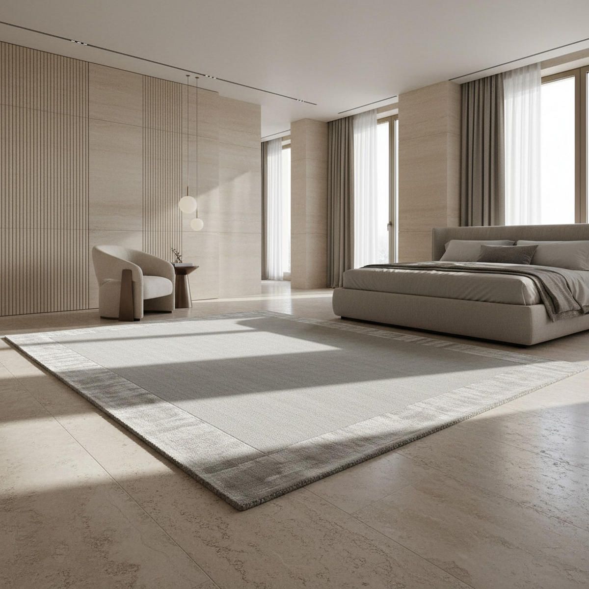 TEPPICH Wolle handgewebt einfarbig mit Viskosebordüre TYNE, Silber 200x290 cm - Silberfarben, Textil (200/290cm) - KADIMA DESIGN