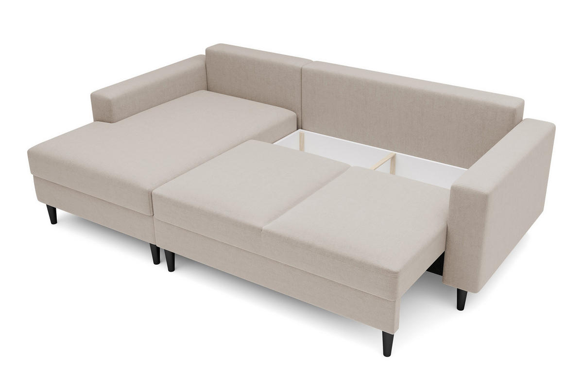 ECKSOFA Nalika Beige Velours - Beige/Schwarz, Holz/Textil (230/143cm) - Selsey