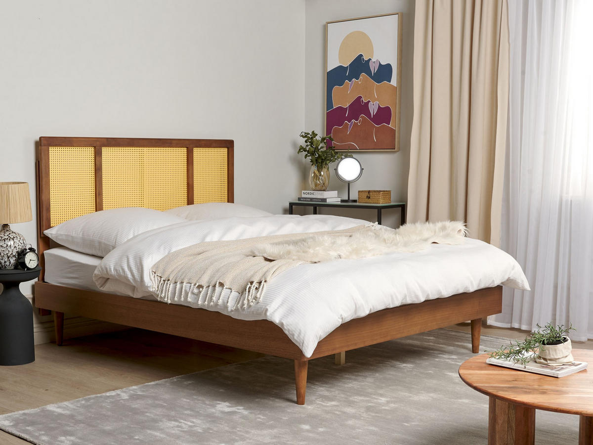 POSTEL s roštem 160/200 cm Kaučukovníkové dřevo Hnědá Auray - hnědá, dřevo (160/200cm) - Beliani