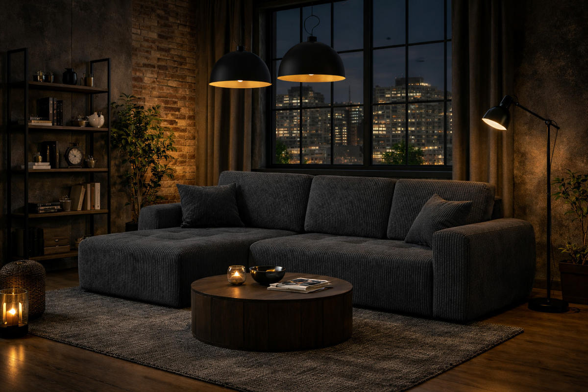 ECKSOFA Mit Schlaffunktion Und Bettkasten L-Form Ivo L, Cordstoff Poso, Grau, Links - Grau, Holz (250/142cm) - Kaiser Möbel