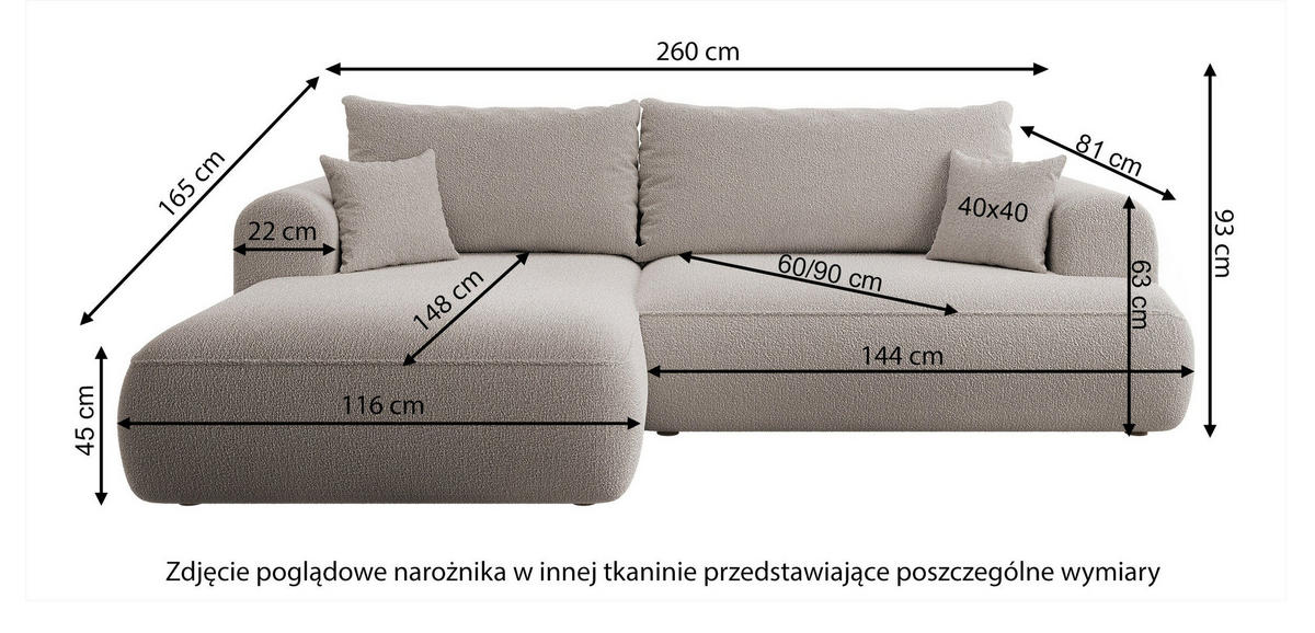 ECKSOFA Ovo Cremeweiß Boucle - Creme, Textil (260/165cm) - Selsey