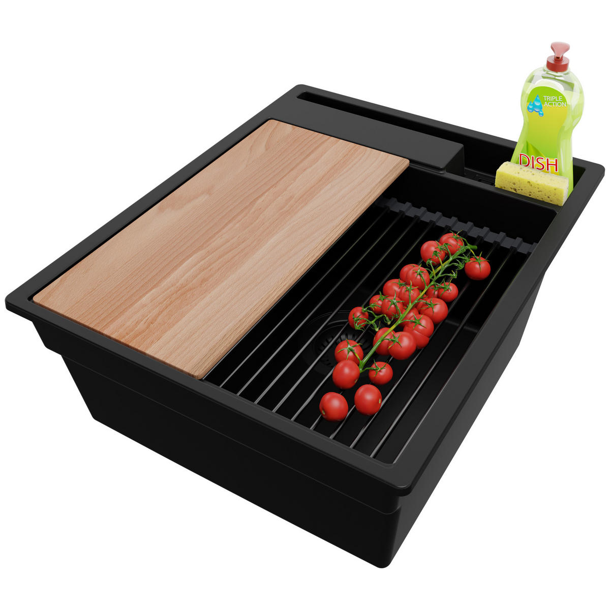 SPÜLBECKEN Oslo Pocket, 2-er set Alles Schwarz 43/53 cm 1 Becken + Ablauf-Set + Küchenzubehörset ab 45er Unterschrank - Beige/Schwarz, Kunststoff (43/20/53cm) - Primagran