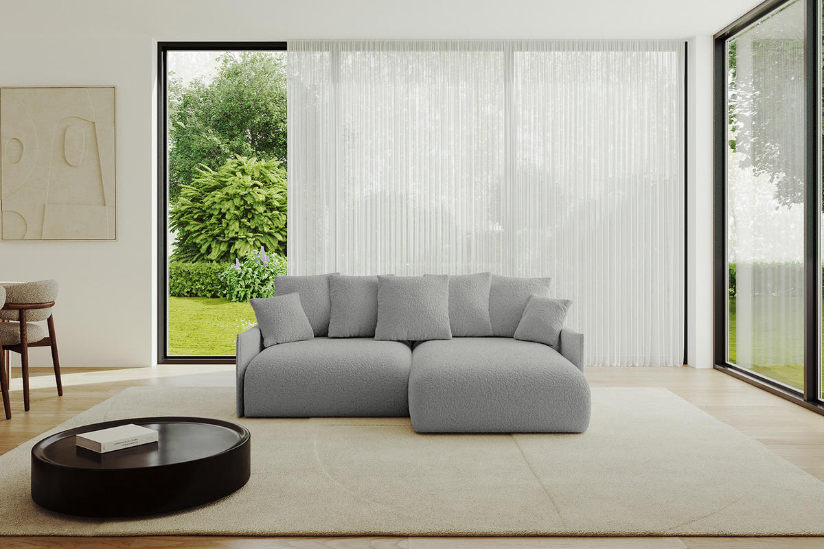 ECKSOFA mit Schlaffunktion und Bettkasten ONESK-L -v1 208x165x40 Hellgrau Bouclé - Hellgrau, Holzwerkstoff/Kunststoff (208/165cm) - ALTDECOR