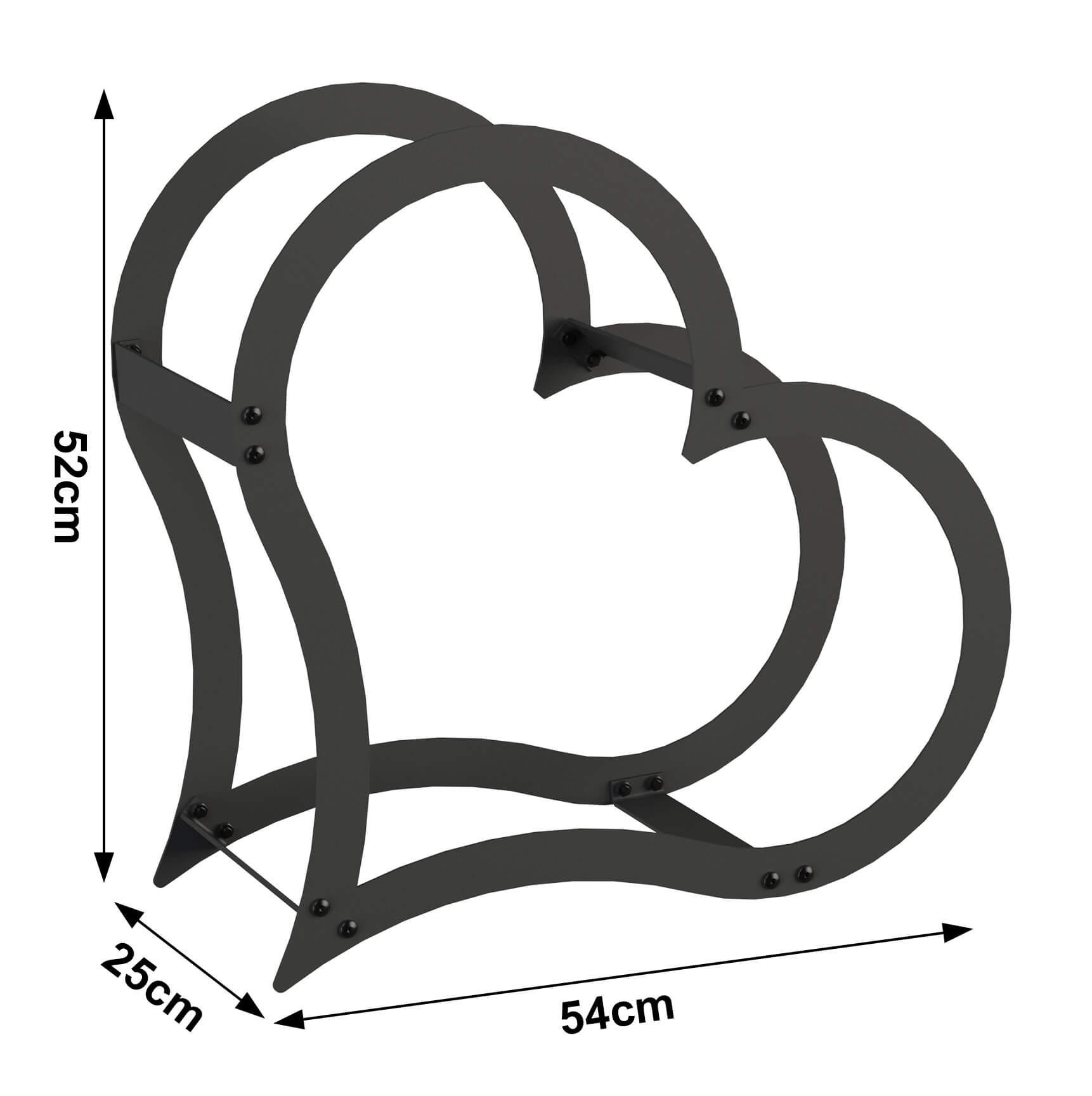 KAMINHOLZREGAL Innen Metall Schwarz Stehend Herz 52 cm - Schwarz, Metall (54/52/25cm) - DanDiBo