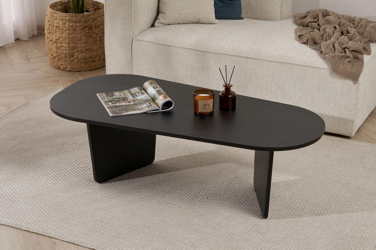 COUCHTISCH ovalis Schwarz - Schwarz, Holz (130/65/40cm) - Habitat Garten