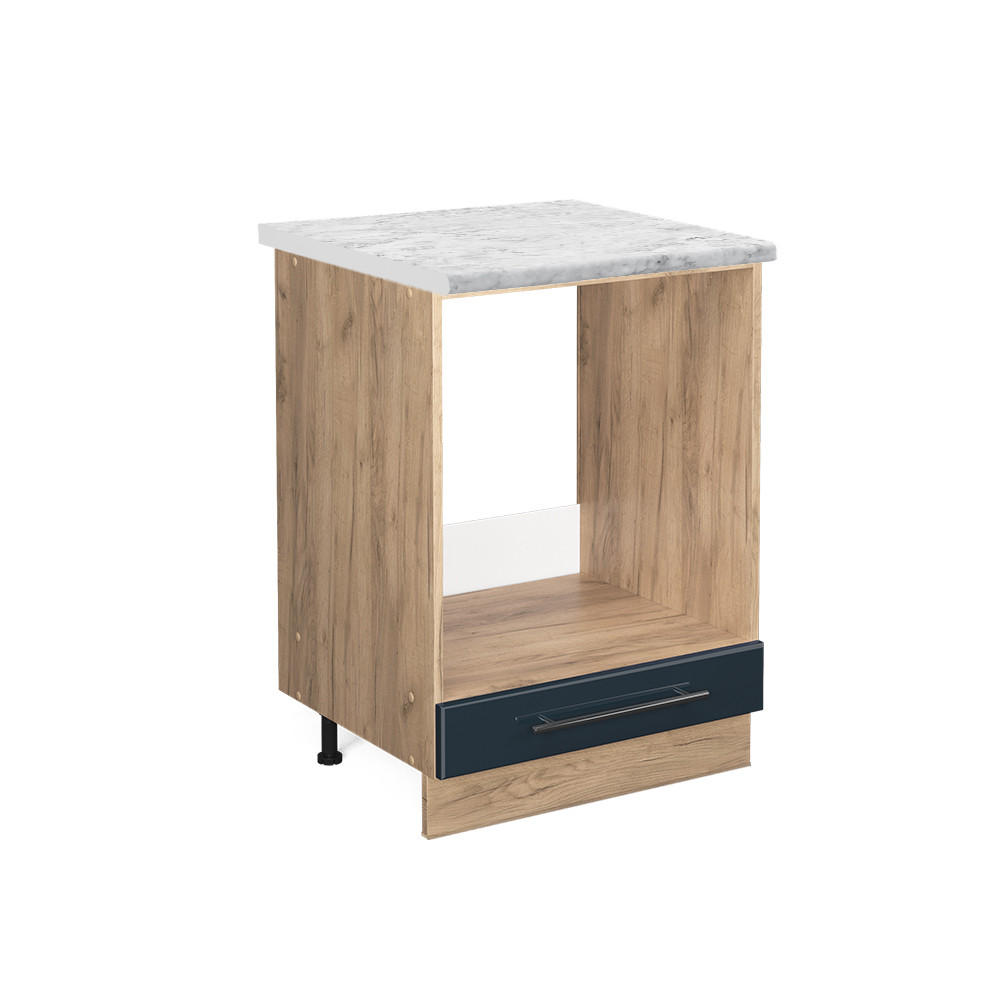 HERDUMBAUSCHRANK Fame-Line Dunkelblau Hochglanz 60 cm, AP Marmor - Eiche Wotan/Dunkelblau, Holzwerkstoff (60/82/60cm) - Vicco