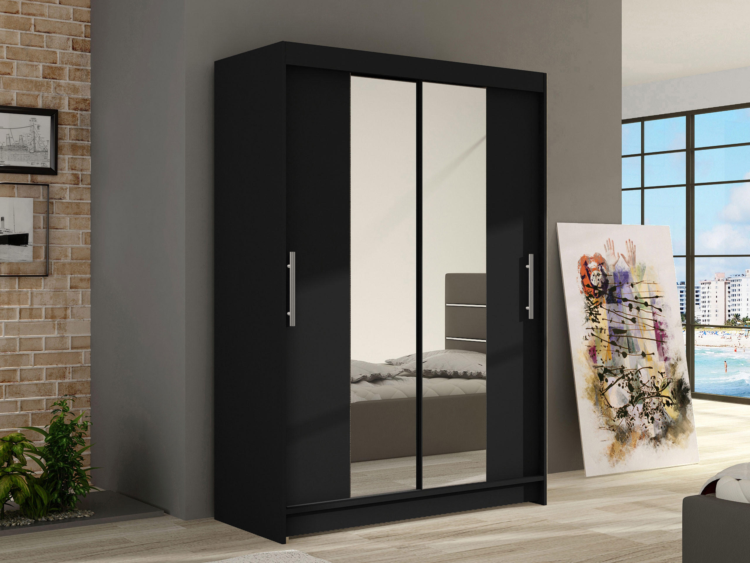 KLEIDERSCHRANK Miami II - Silberfarben/Schwarz, Holzwerkstoff/Kunststoff (120/200/58cm) - MIRJAN24
