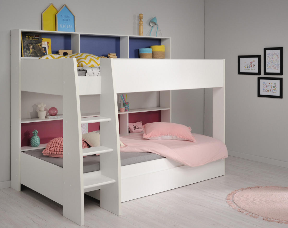 ETAGENBETT mit Bettschubkasten Jugendzimmer 2x Bett 90 x 200 cm - Blau/Pink, Holz/Holzwerkstoff (90/200cm)