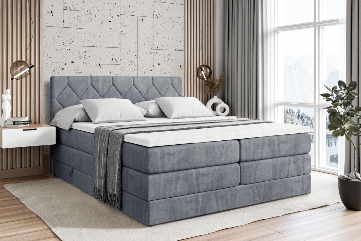 BOXSPRINGBETT CATOR KING - 200x200 - H3/H4 - Grau - Grau, Holzwerkstoff (200/200cm) - ALTDECOR