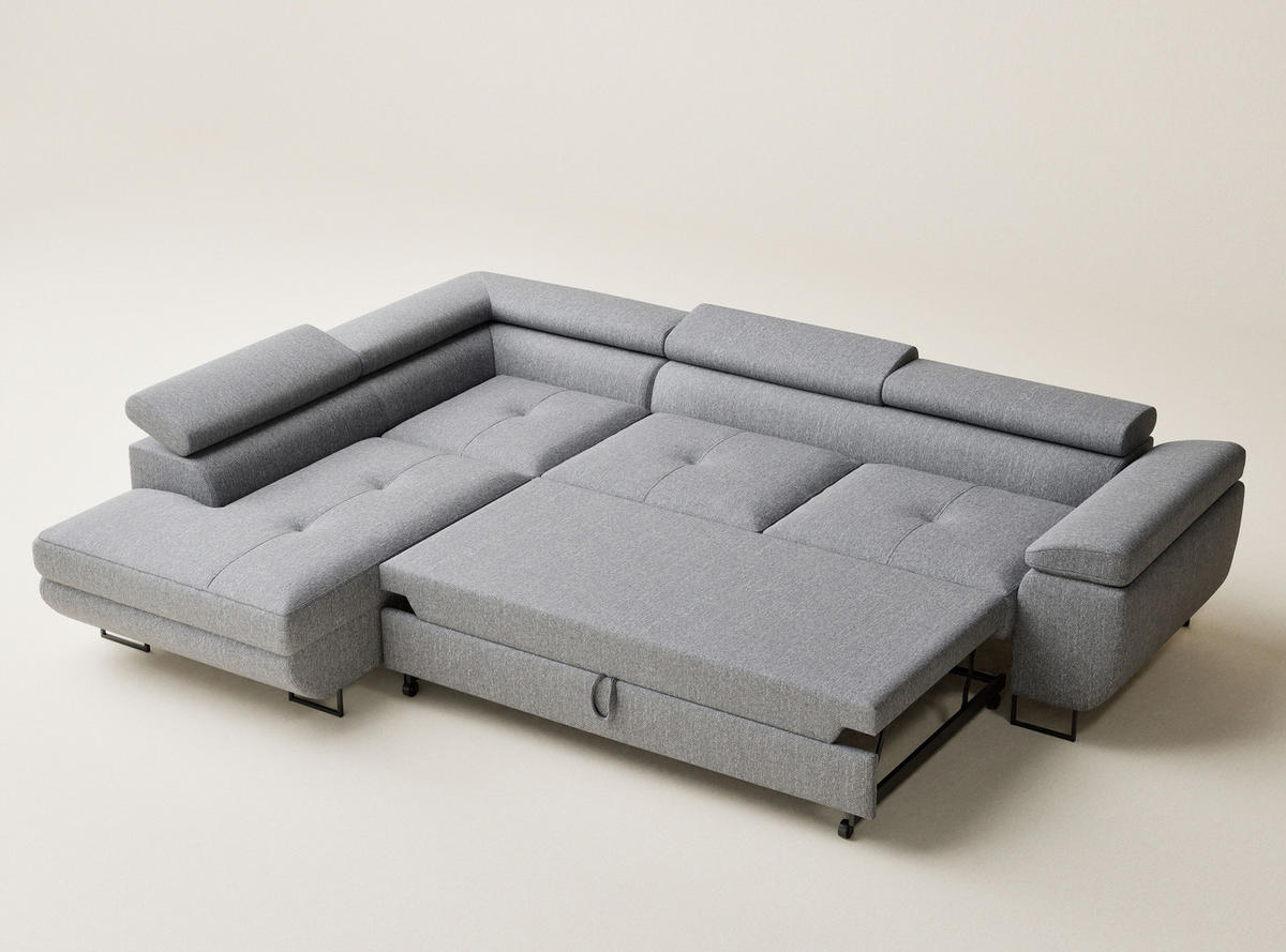 ECKSOFA MIT SCHLAFFUNKTION Concord Grau Webstoff - Schwarz/Grau, Holz/Holzwerkstoff (277/203cm) - Maison de Reve