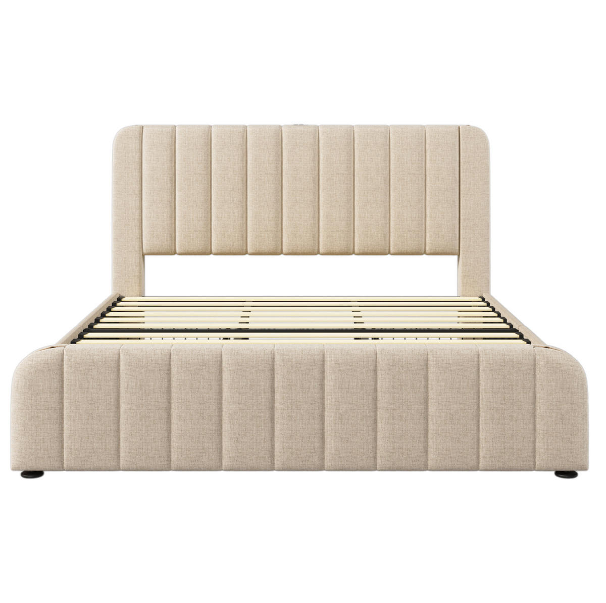 POLSTERBETT aus Leinenstoff 180x200 cm Beige mit 4 Schubladen, USB- und Typ-C-Anschluss - Beige, Textil (180/200cm) - IVMEU