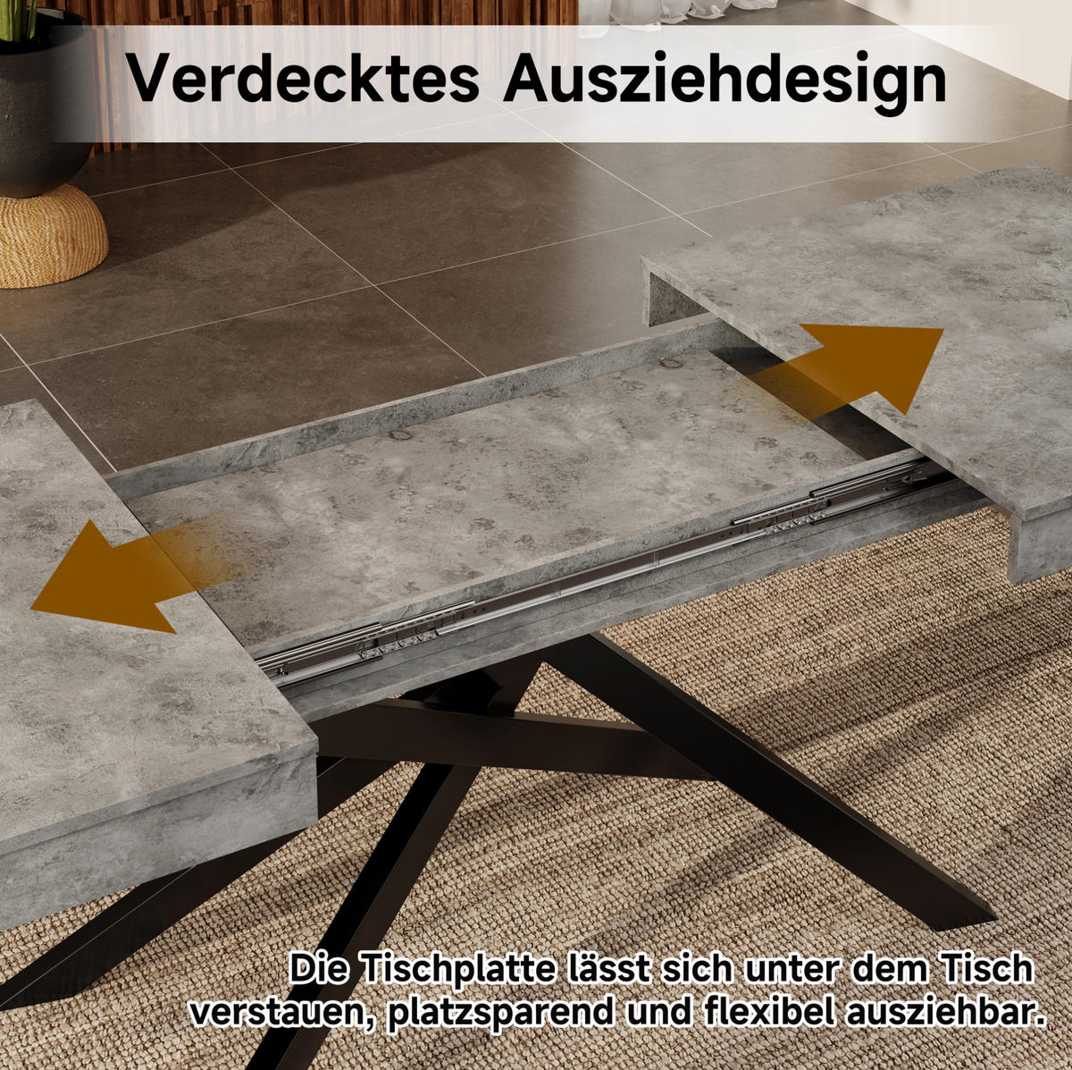 AUSZIEHTISCH 140/80 cm in Grau mit MDF-Platte und Kreuzgestell für 6–8 Personen - Grau, Holzwerkstoff (180/80/76cm) - BEAOK
