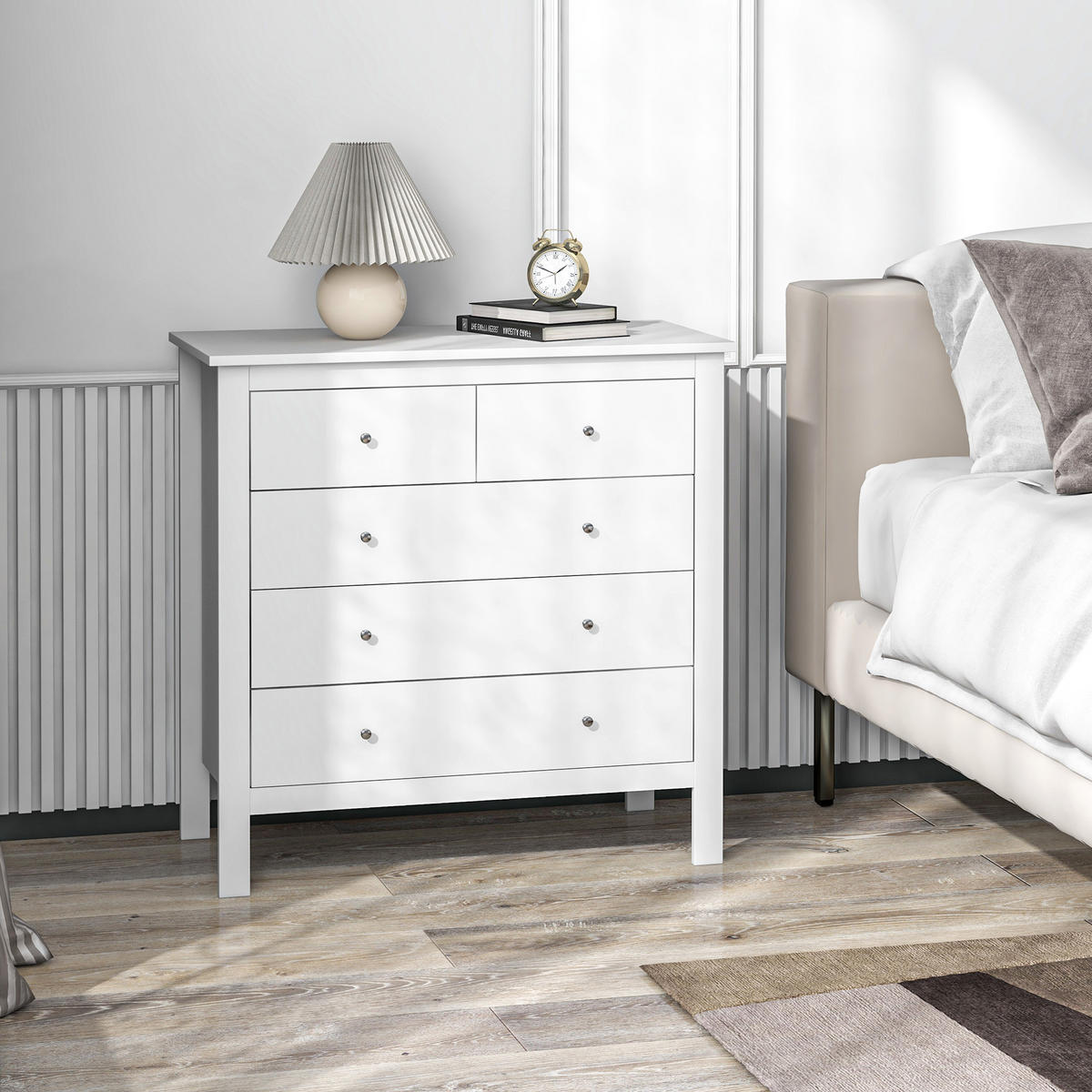 KOMMODE Beistellschrank mit 5 Schubladen Sideboard mit Anti-Kipp-Schutz Weiß - Weiß, Metall (39.5/80.5/79cm) - HOMCOM