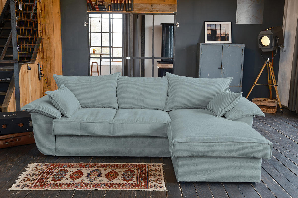 ECKSOFA DAMETO Hellblau Cord - Schwarz/Hellblau, Kunststoff/Textil (266/174cm) - KAWOLA