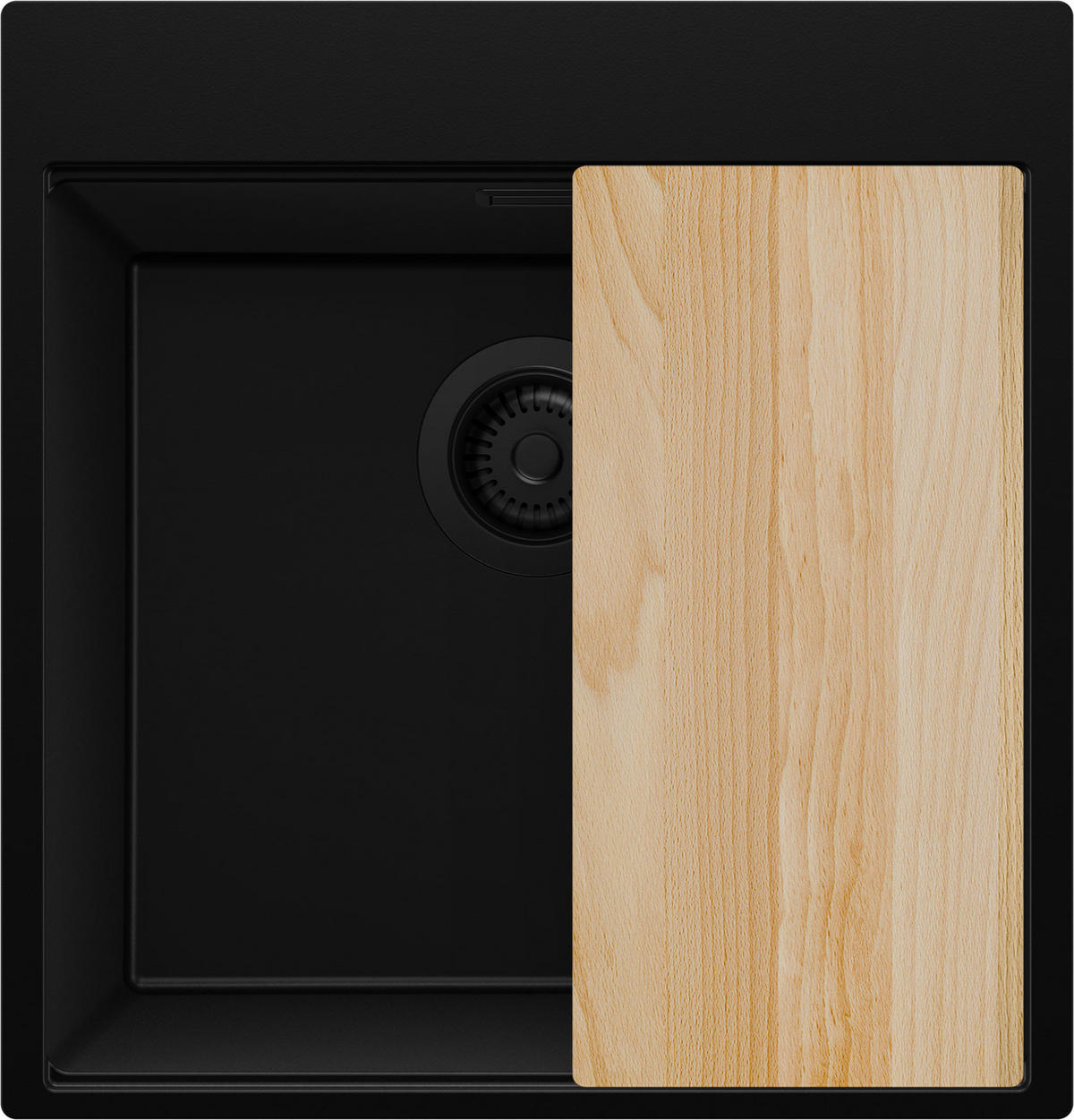 SPÜLBECKEN Oslo, 2-er set Alles Schwarz 48/50 cm 1 Becken + Ablauf-Set + Schneidebrett ab 50er Unterschrank - Beige/Schwarz, Kunststoff (48/20/50cm) - Primagran