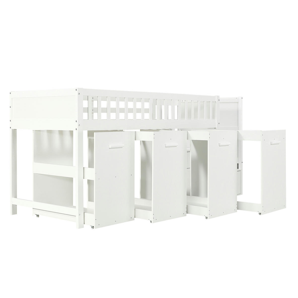 ETAGENBETT 90/200 cm aus Kiefer, MDF und Sperrholz mit Stauraumtreppe, Schreibtisch und Kleiderschränken Weiß - Weiß, Holzwerkstoff (90/200cm) - Modenvie