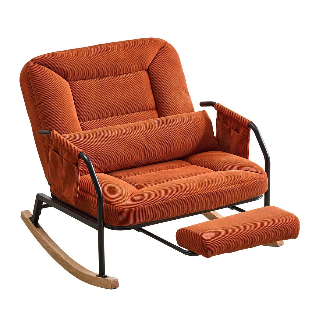 SCHAUKELSTUHL Braun Cord mit Fußstütze und Lendenkissen - Braun, Textil (87/89/88cm) - Oxeza