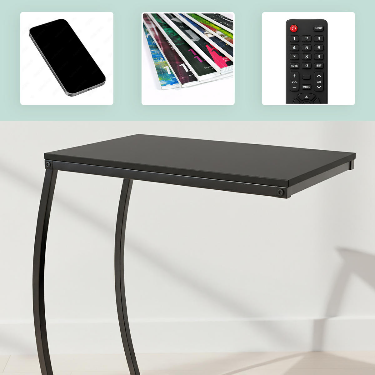 BEISTELLTISCH - Schwarz, Holzwerkstoff/Metall (25/47.5/58.5cm) - Relaxdays