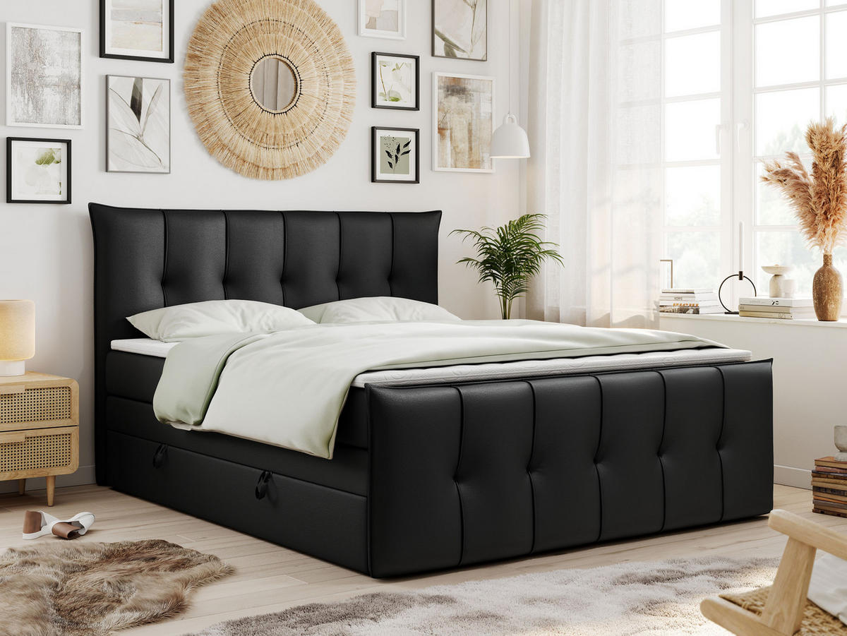 BOXSPRINGBETT PREMIUM 11 KING 180/200 Schwarz Kunstleder - H4 - Schwarz, Holz/Textil (180/200cm) - MKS