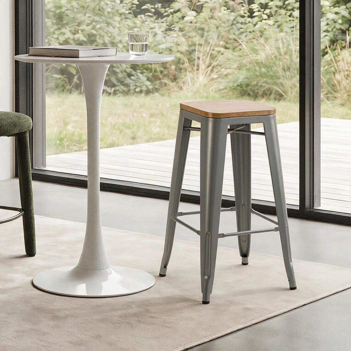 BARHOCKER 4er-Set Holz Grau - Grau, Holz (43/75/43cm) - Nordlys