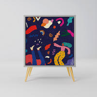 SIDEBOARD FESTIVE PLEASURES, Grau, 57,5x42x75,5 cm, Goldfarbene Metallfüße - Goldfarben/Multicolor, Holzwerkstoff/Metall (57.5/75.5/42cm) - SpaceRebels