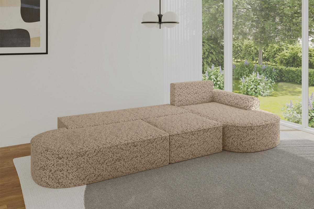 ECKSOFA mit Schlaffunktion Ottomane RECHTS MARI L2-S 368X167X85 Braun Velours - Eichefarben/Schwarz, Holzwerkstoff/Kunststoff (167/368cm) - ALTDECOR