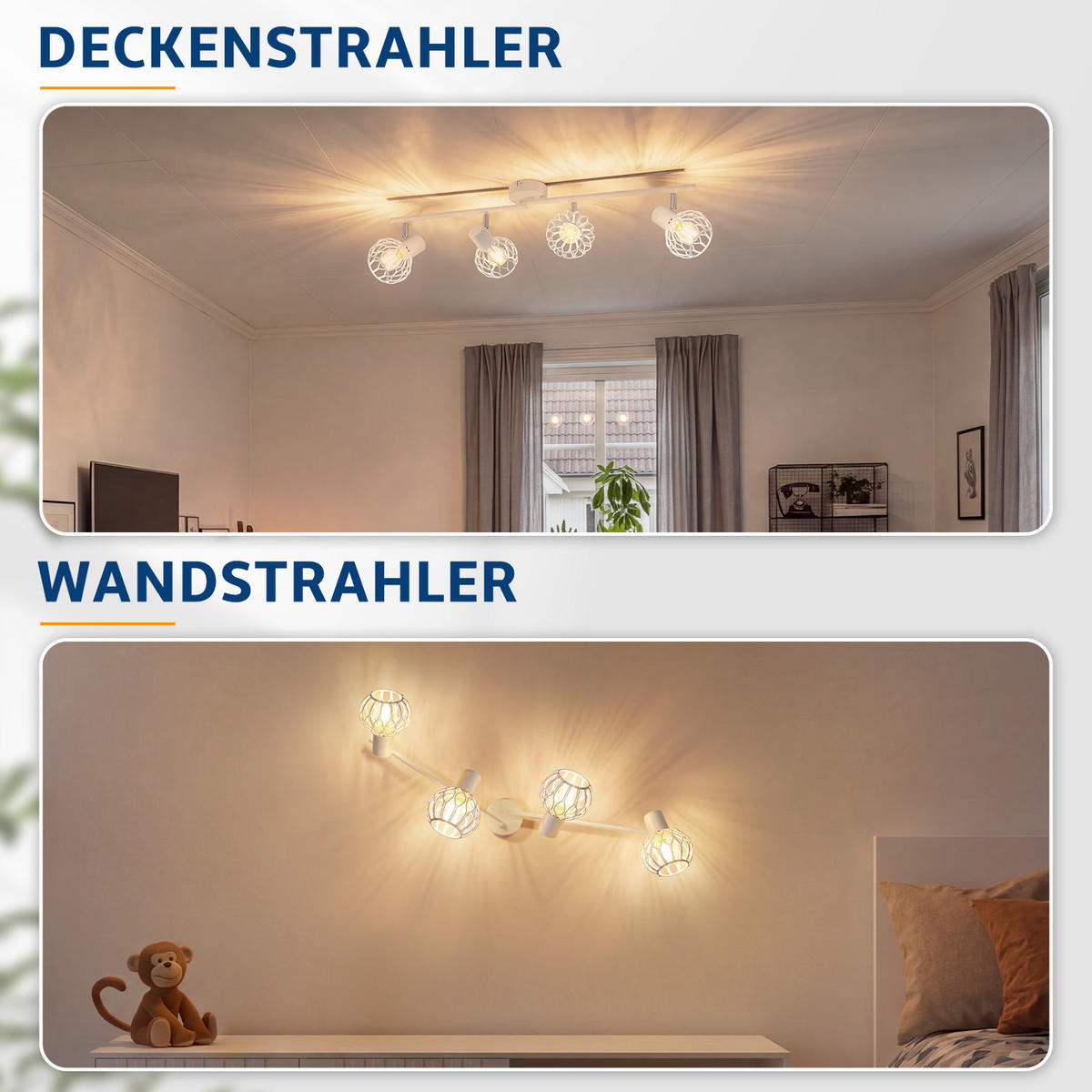 DECKENSTRAHLER Nyveth 70/10/18 cm - Weiß, Metall (70/10/18cm) - ZMH