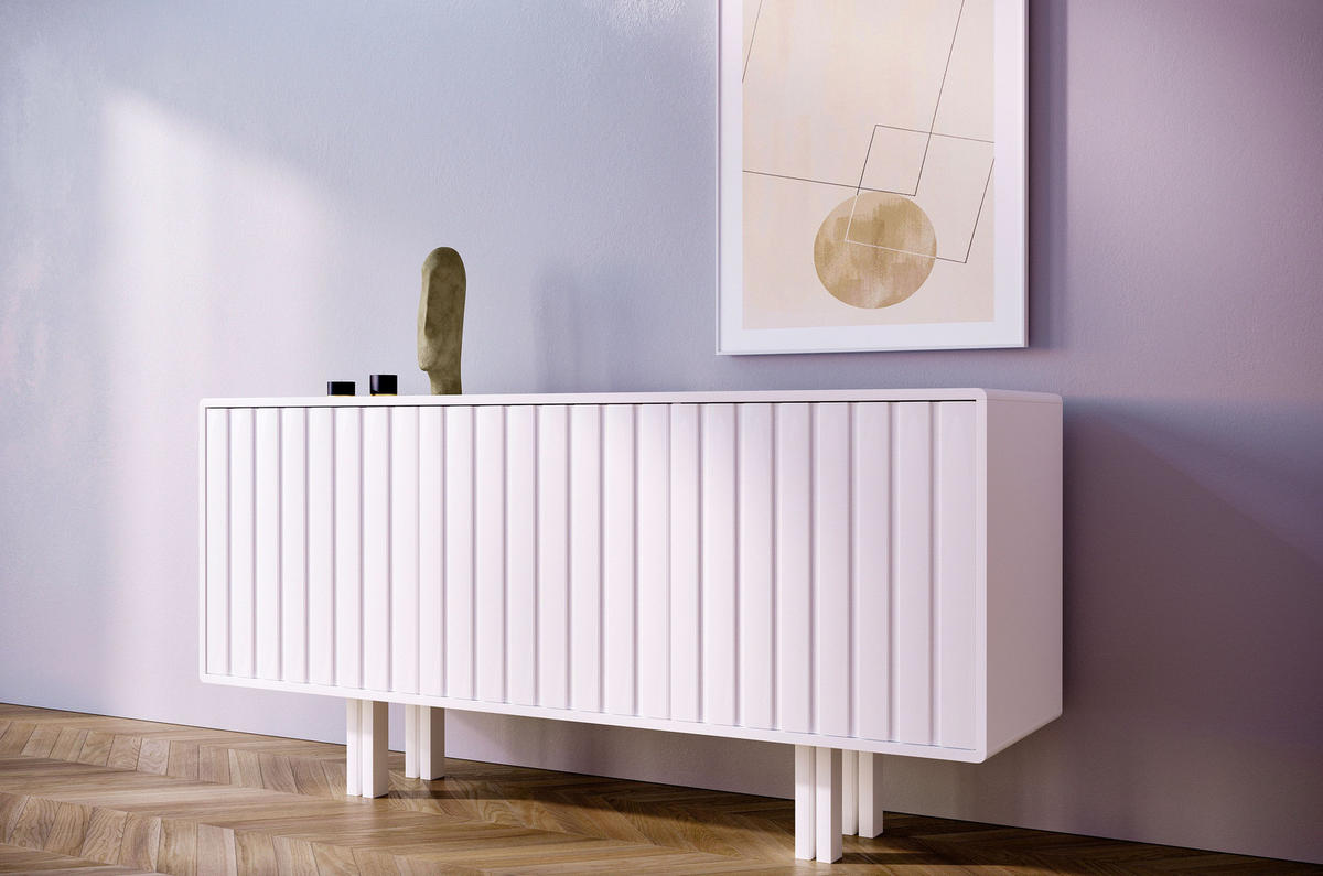 SIDEBOARD Vigge, Schwarz, Push-To-Open System , Lamellen Effekt - Schwarz, Holzwerkstoff/Buchenholz (149/73/40cm) - Skandica