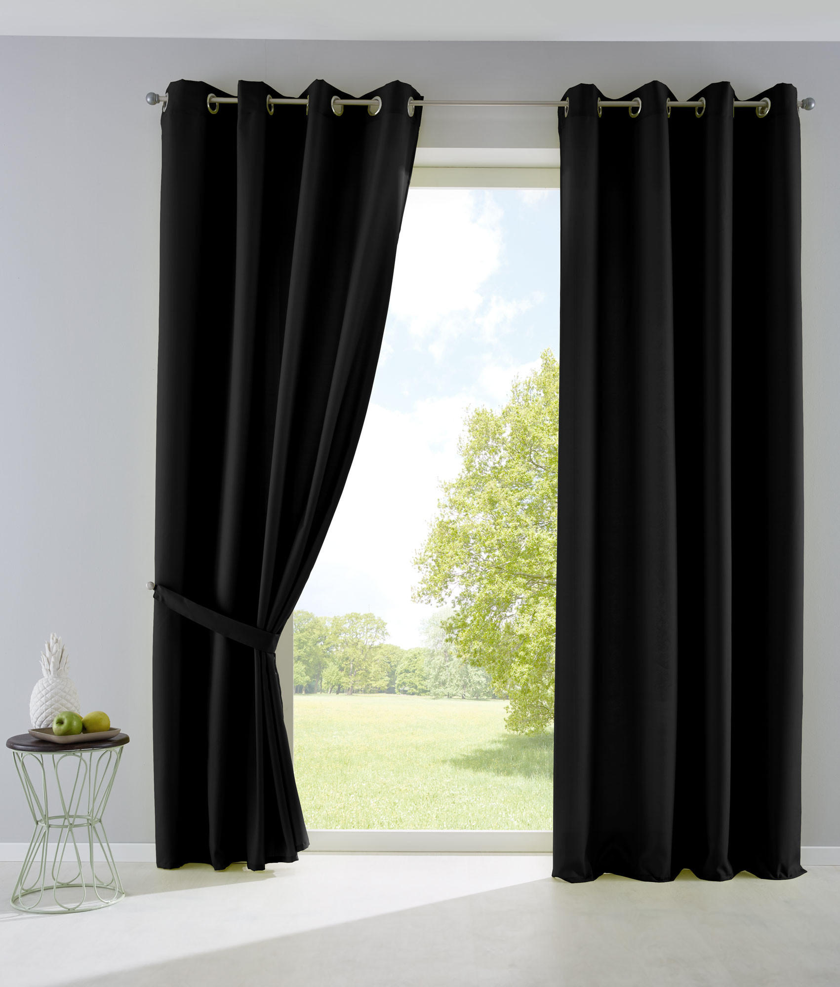 VORHANG 2ER SET PALERMO HxB 175x140 cm Schwarz - Schwarz, Textil (140/175cm) - Gardinenbox