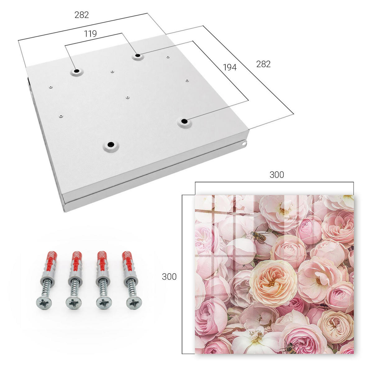 SCHLÜSSELBOX Weiß 30x30 cm – Türöffnung nach rechts - Rose ist wunderschön - Pink, Metall (30/30/5cm) - TULUP