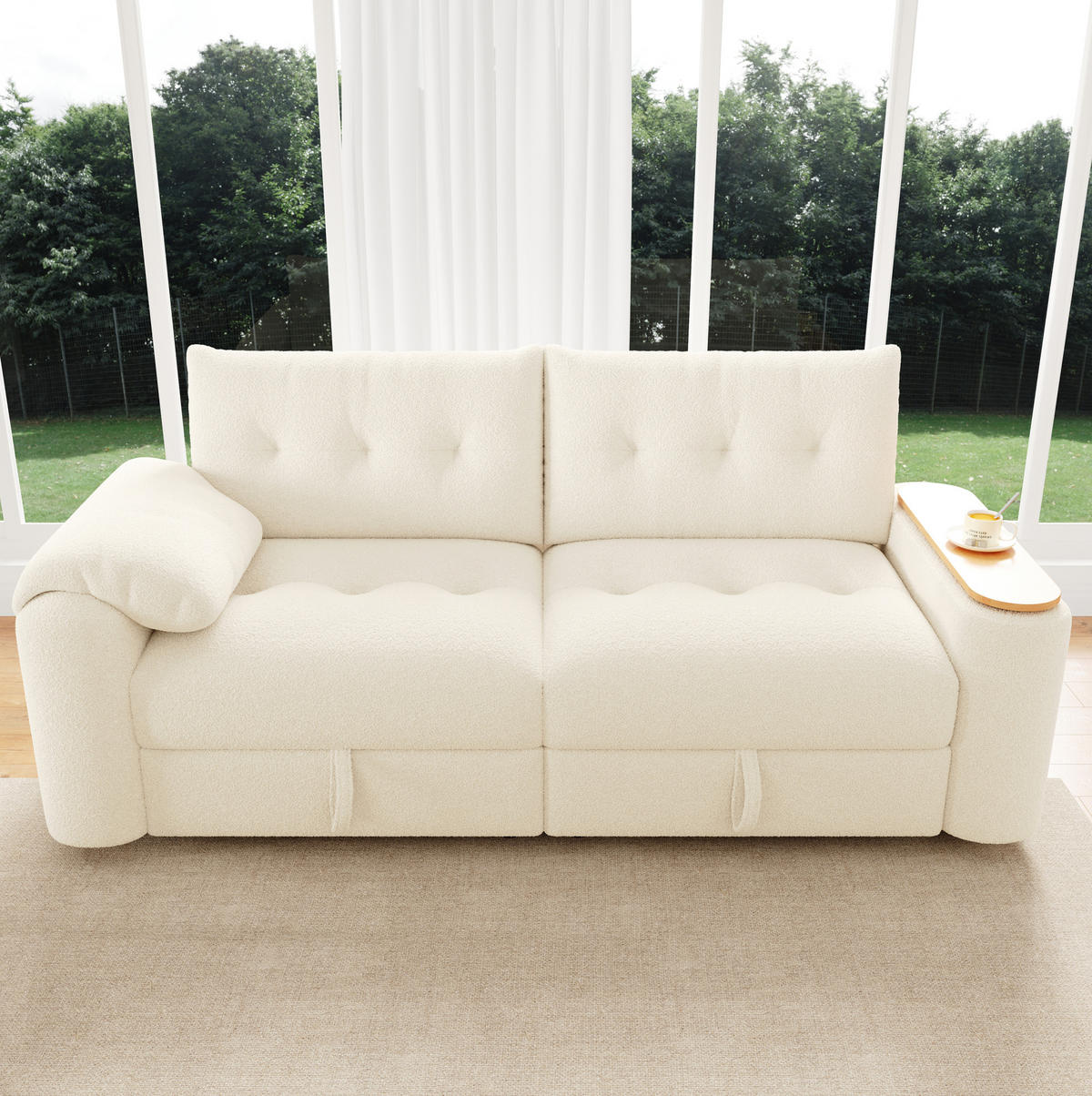 SOFA modular 2-Sitzer mit Stauraum 207,5 x 80 x 87 cm Teddy Beige - Beige, Textil (207.5/87/80cm) - IVMEU
