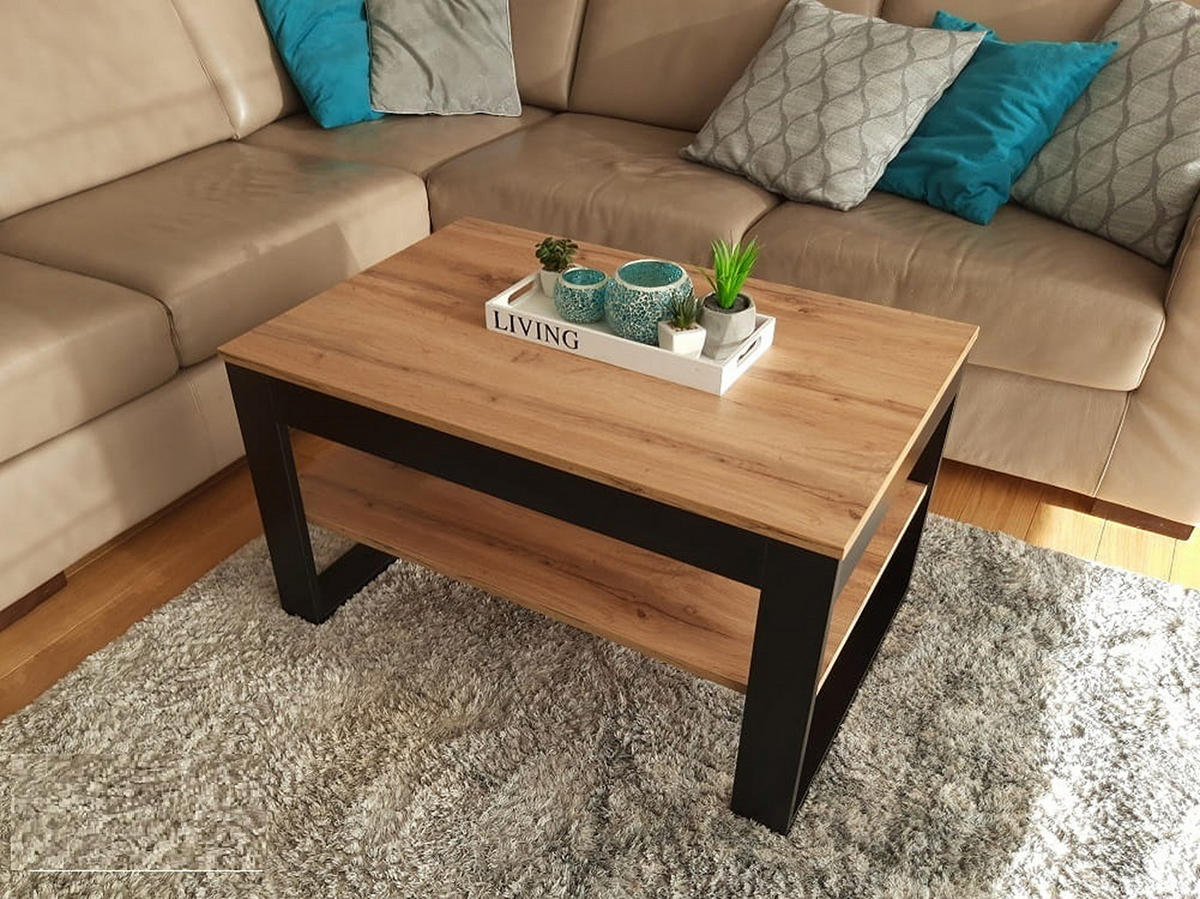 COUCHTISCH rechteckig Eiche Wotan Schwarz matt 90/60/50 cm - Eiche Wotan/Schwarz, Holzwerkstoff (60/90/50cm) - designimpex