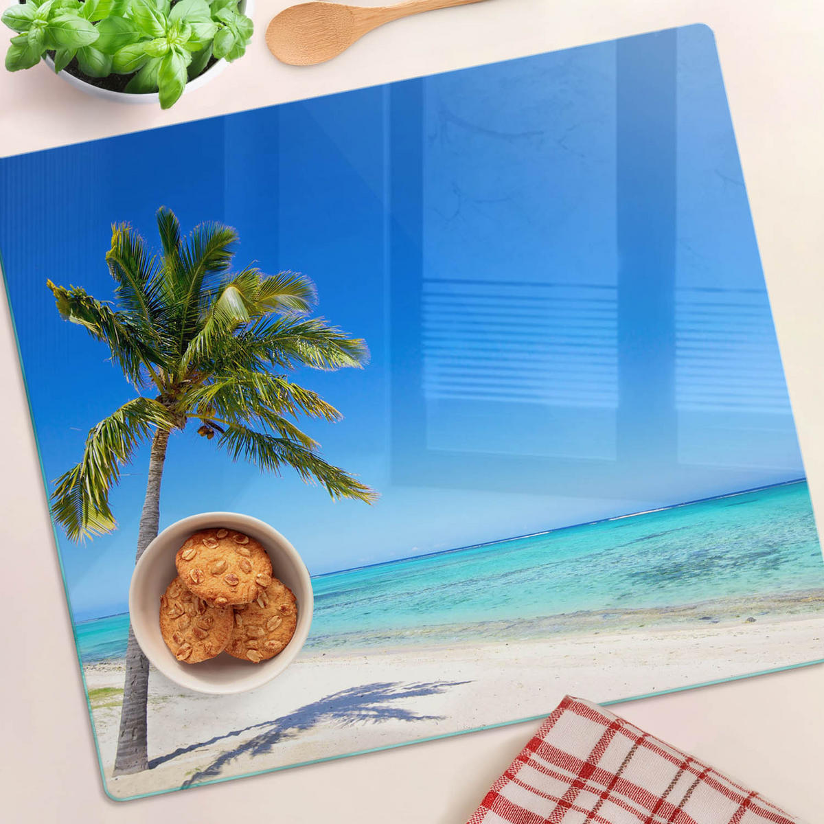 GLASPLATTE 60x52 cm Tropischer Strand - Blau, Glas (60/0.4/52cm) - TULUP