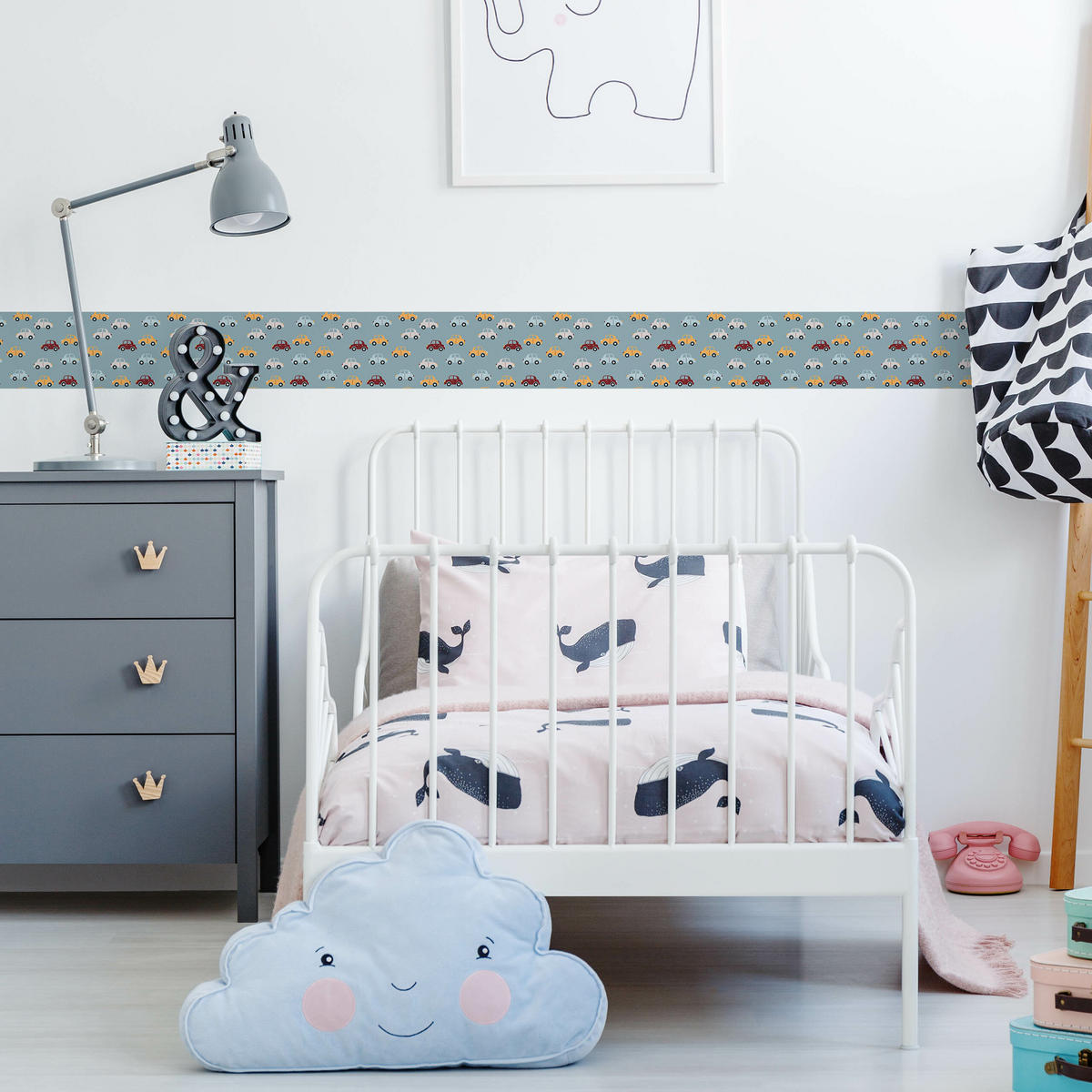 TAPETENBORDÜRE selbstklebend für Kinderzimmer bunte AUTOS Fahrzeuge - Beige/Rot, Papier (10/300/300cm) - Muralo